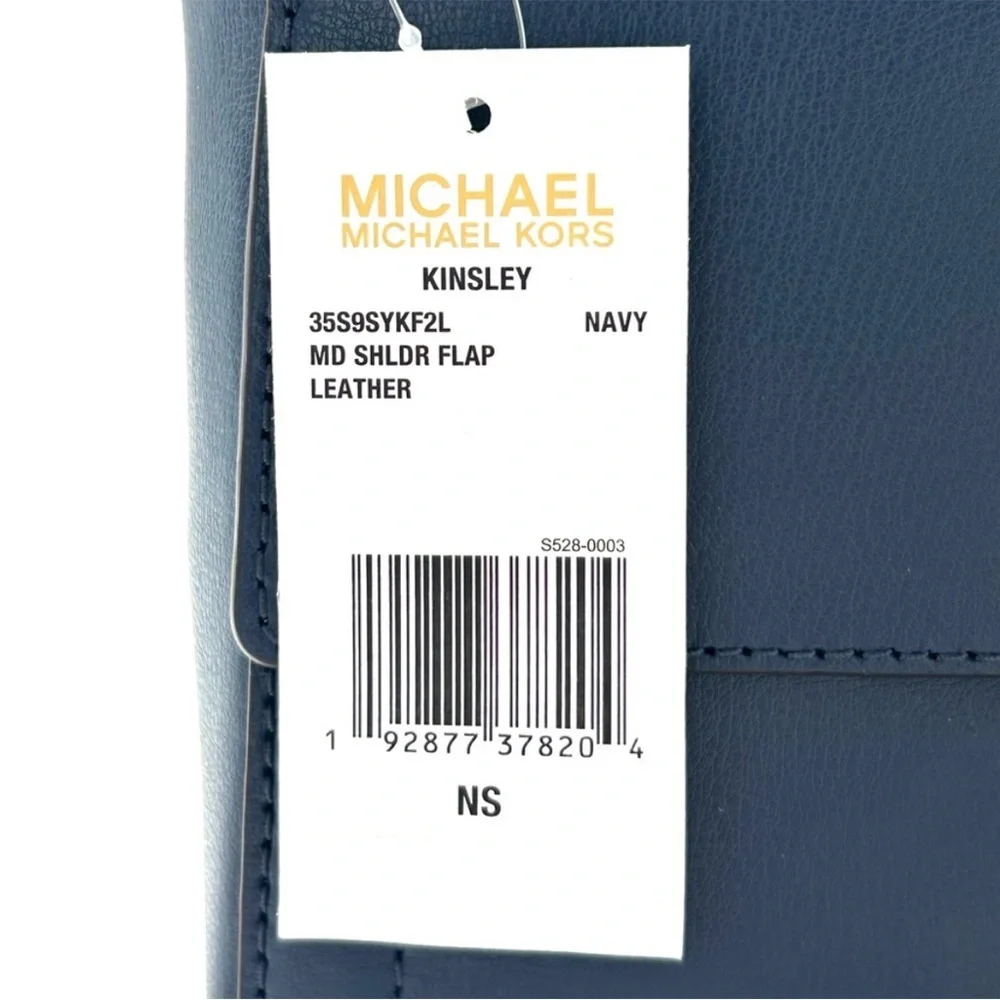 Michael Kors Kinsley leather Medium shoulder Flap Crossbody Bag Navy Blue